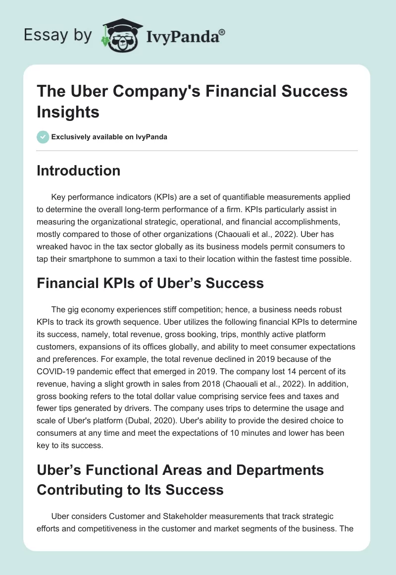 The Uber Company's Financial Success Insights. Page 1