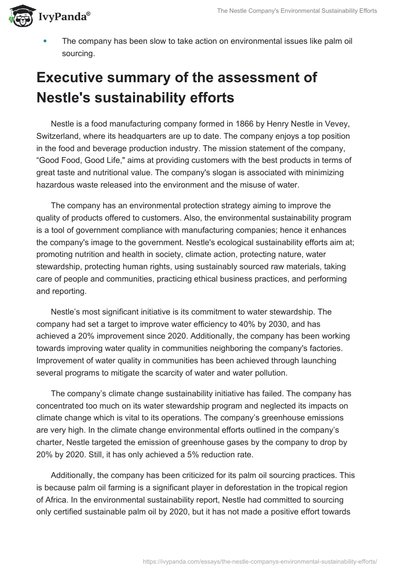 The Nestle Company's Environmental Sustainability Efforts. Page 2