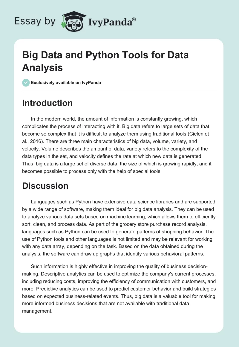 Big Data and Python Tools for Data Analysis. Page 1