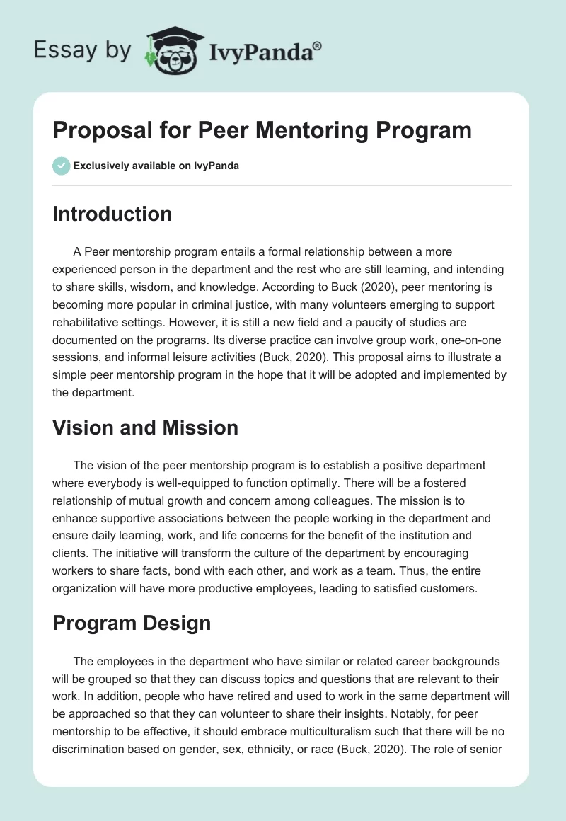 Proposal for Peer Mentoring Program. Page 1