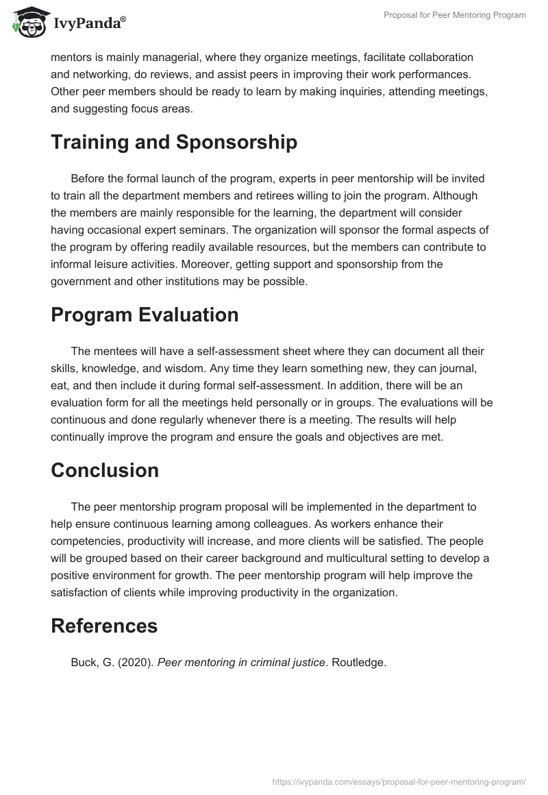 Proposal for Peer Mentoring Program. Page 2