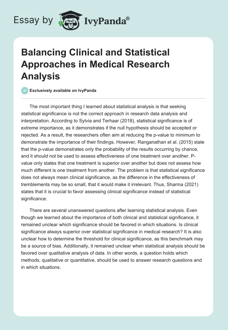 Balancing Clinical and Statistical Approaches in Medical Research Analysis. Page 1