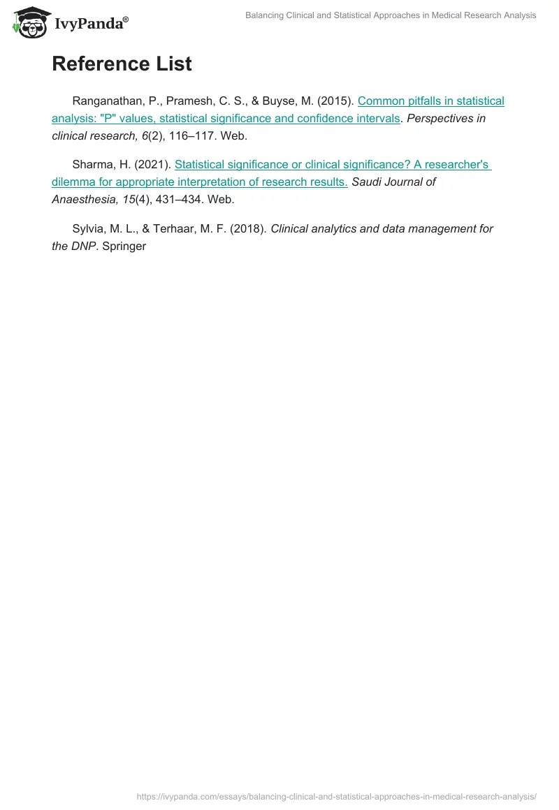 Balancing Clinical and Statistical Approaches in Medical Research Analysis. Page 2
