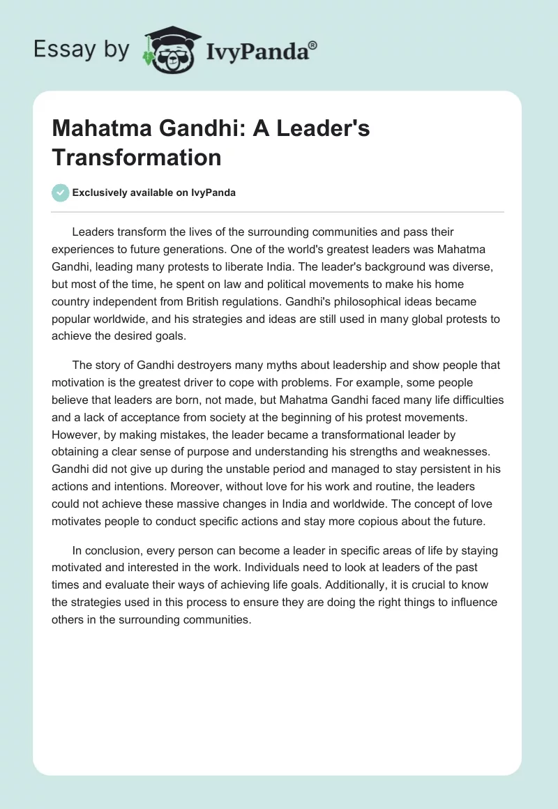 Mahatma Gandhi: A Leader's Transformation. Page 1
