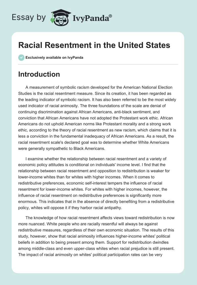 Racial Resentment in the United States. Page 1