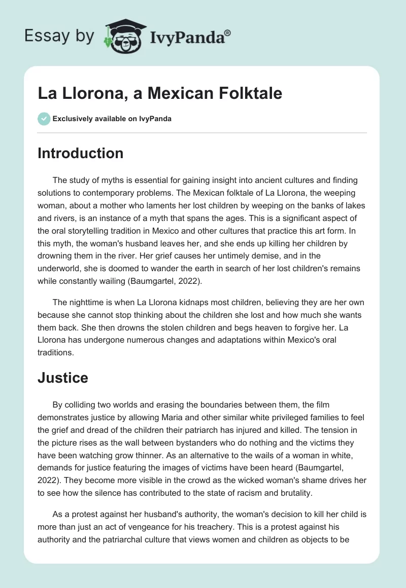 La Llorona, a Mexican Folktale. Page 1