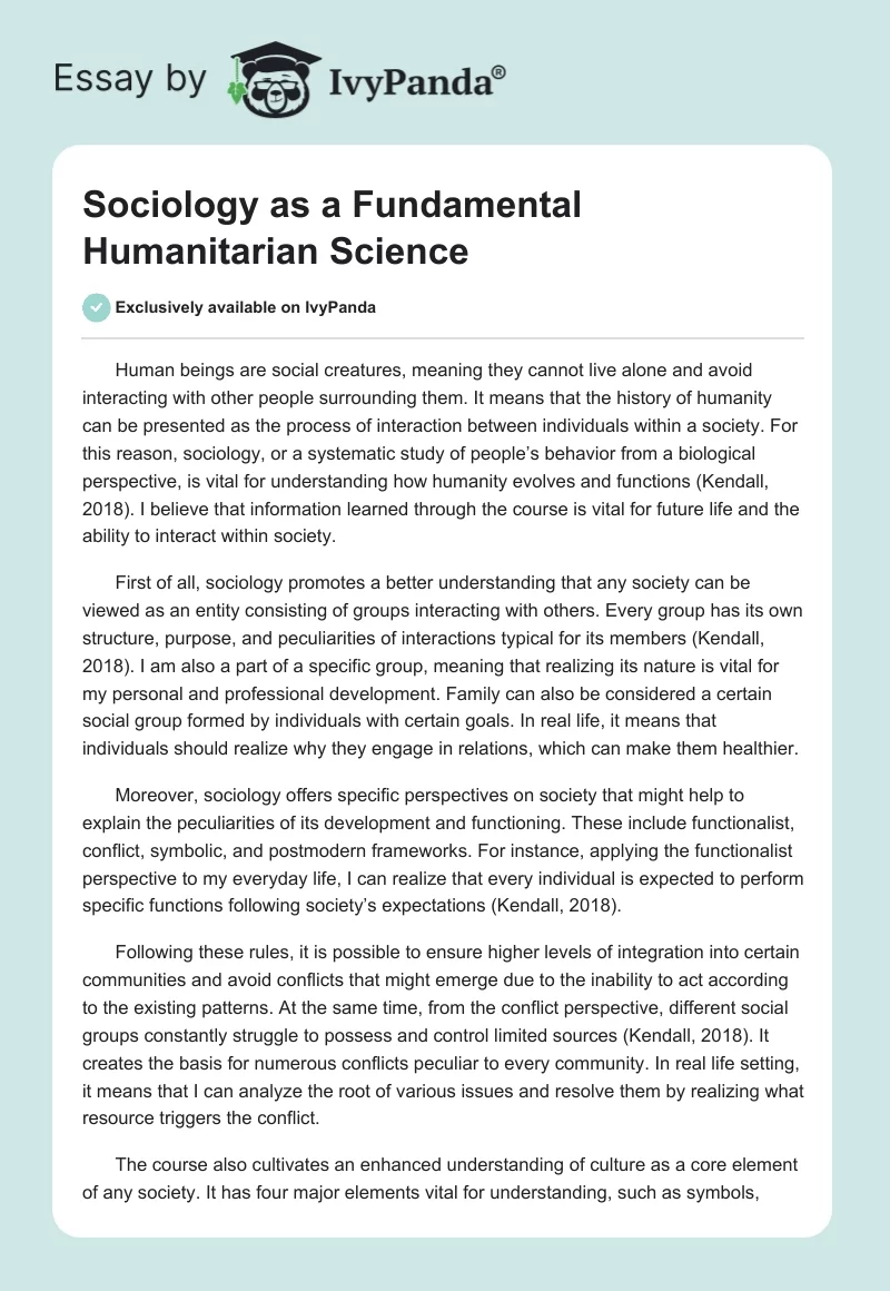 Sociology as a Fundamental Humanitarian Science. Page 1