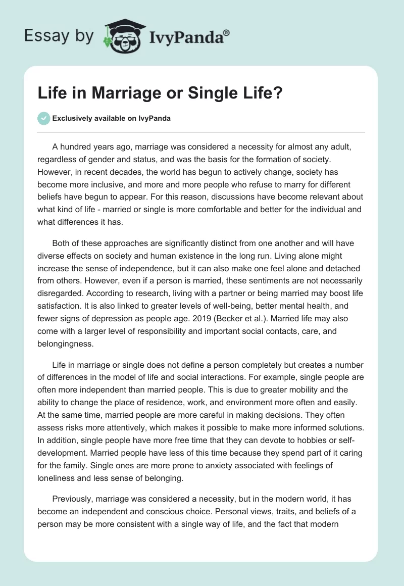 Life in Marriage or Single Life?. Page 1