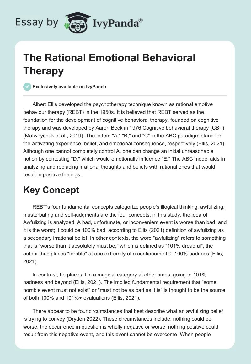 The Rational Emotional Behavioral Therapy. Page 1