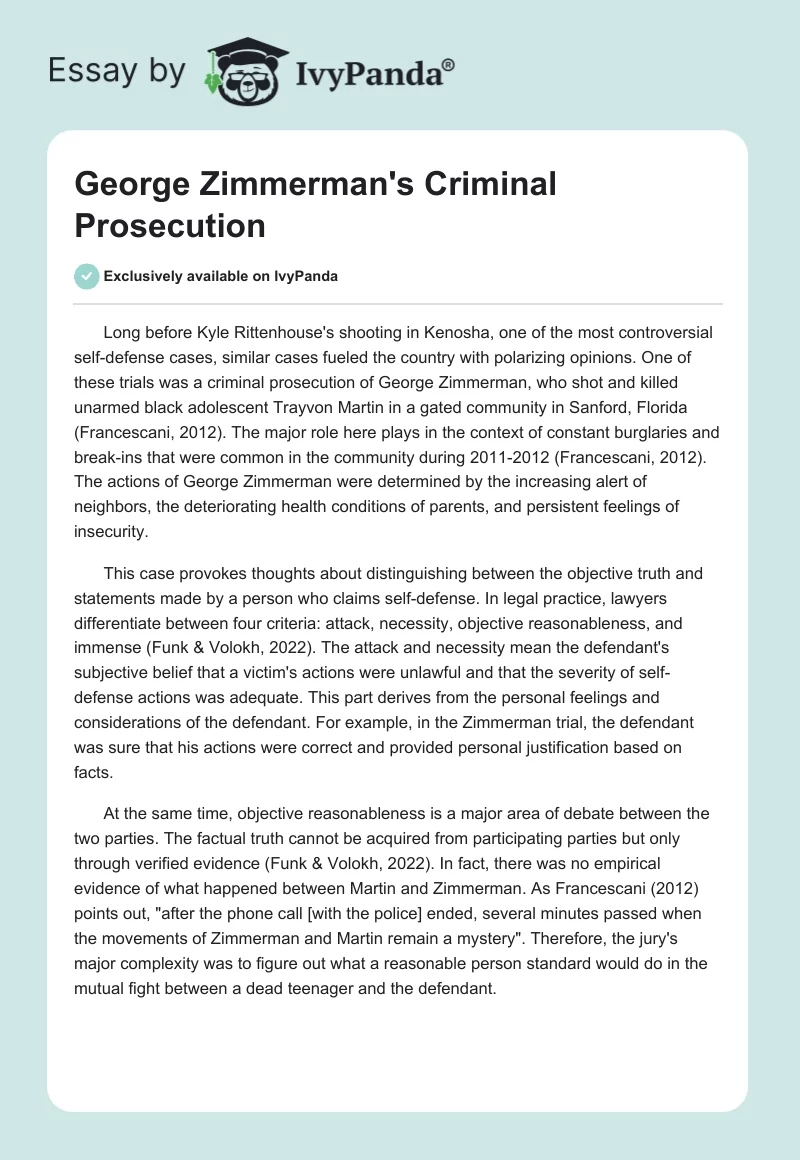 George Zimmerman's Criminal Prosecution. Page 1