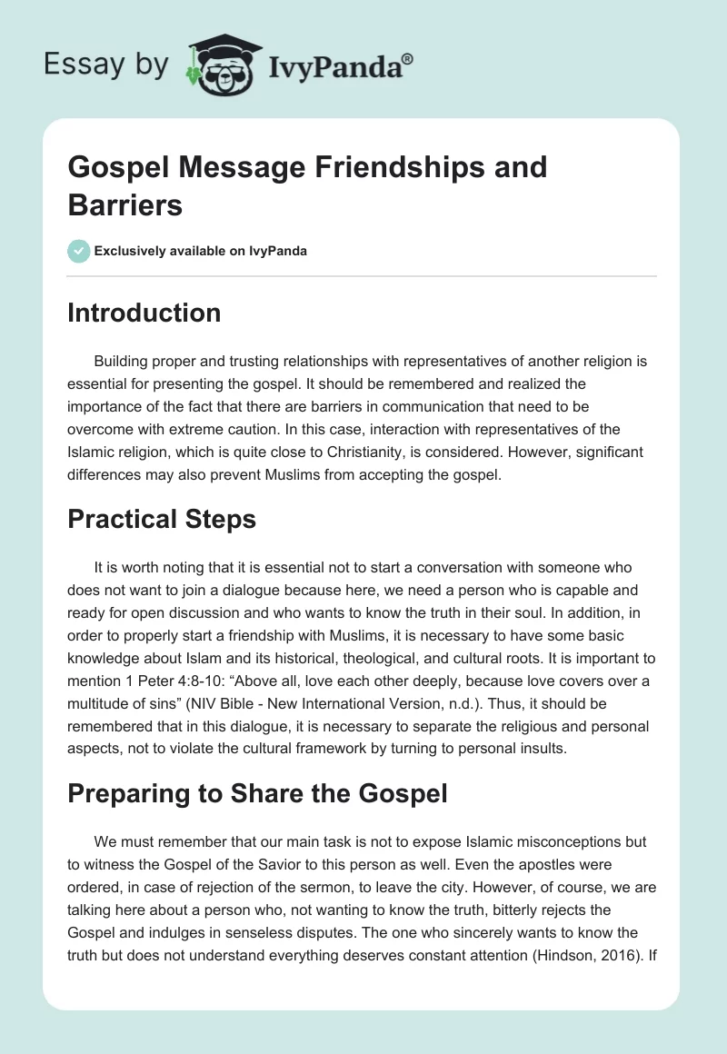 Gospel Message Friendships and Barriers. Page 1