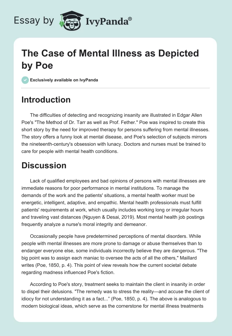 The Case of Mental Illness as Depicted by Poe. Page 1