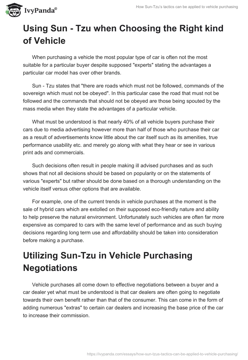 How Sun-Tzu’s tactics can be applied to vehicle purchasing. Page 3
