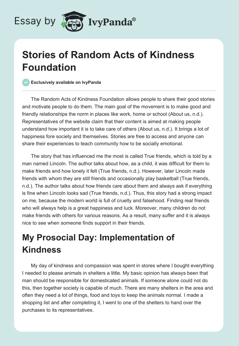 Stories of Random Acts of Kindness Foundation. Page 1