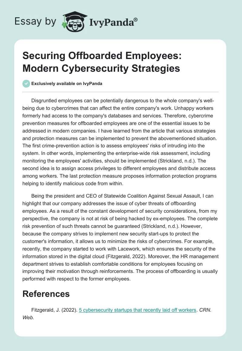Securing Offboarded Employees: Modern Cybersecurity Strategies. Page 1