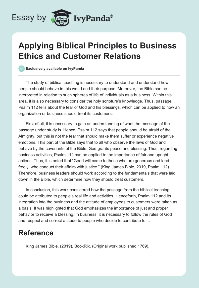 Applying Biblical Principles to Business Ethics and Customer Relations. Page 1