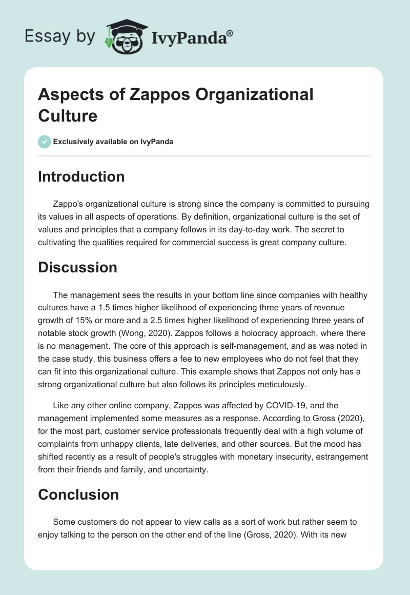Aspects of Zappos Organizational Culture. Page 1