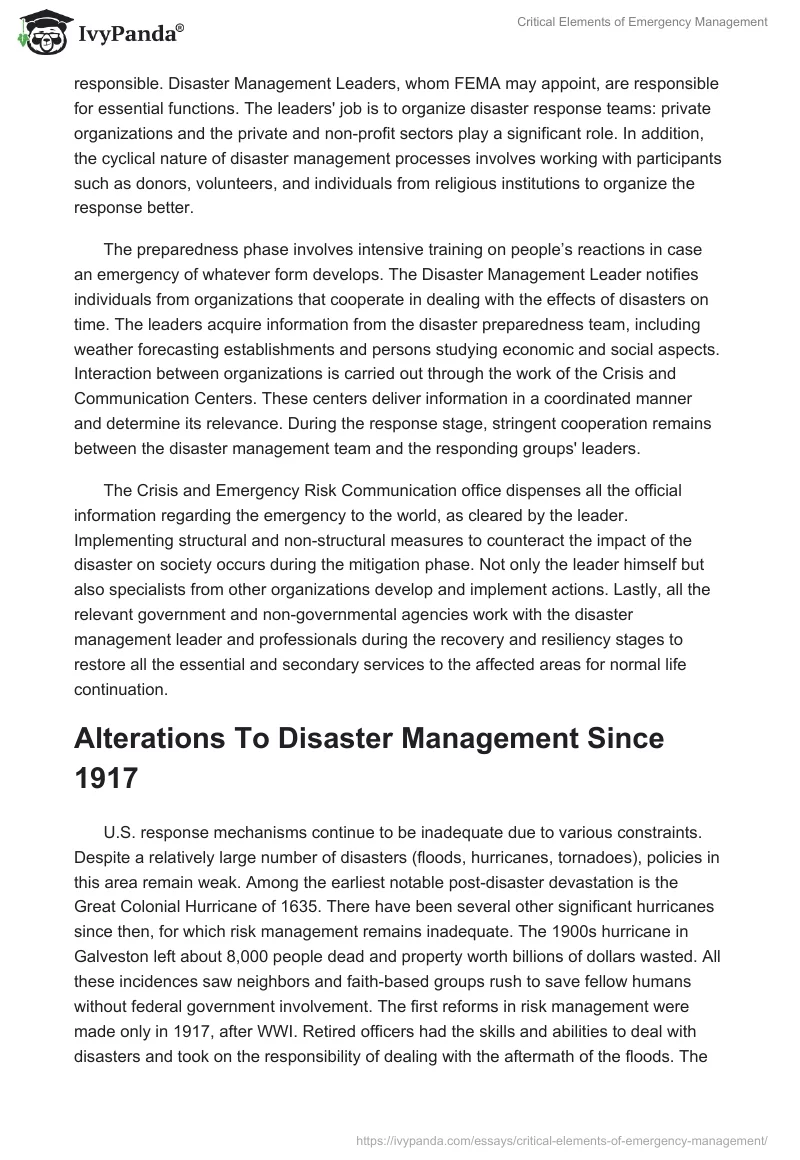 Critical Elements of Emergency Management. Page 2