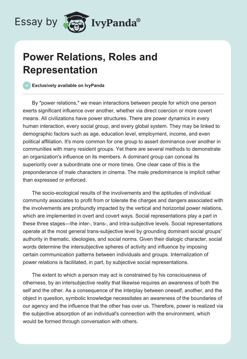 Power Relations, Roles and Representation. Page 1