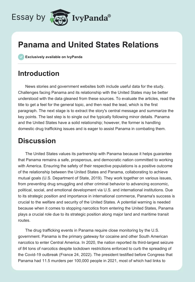 Panama and United States Relations. Page 1