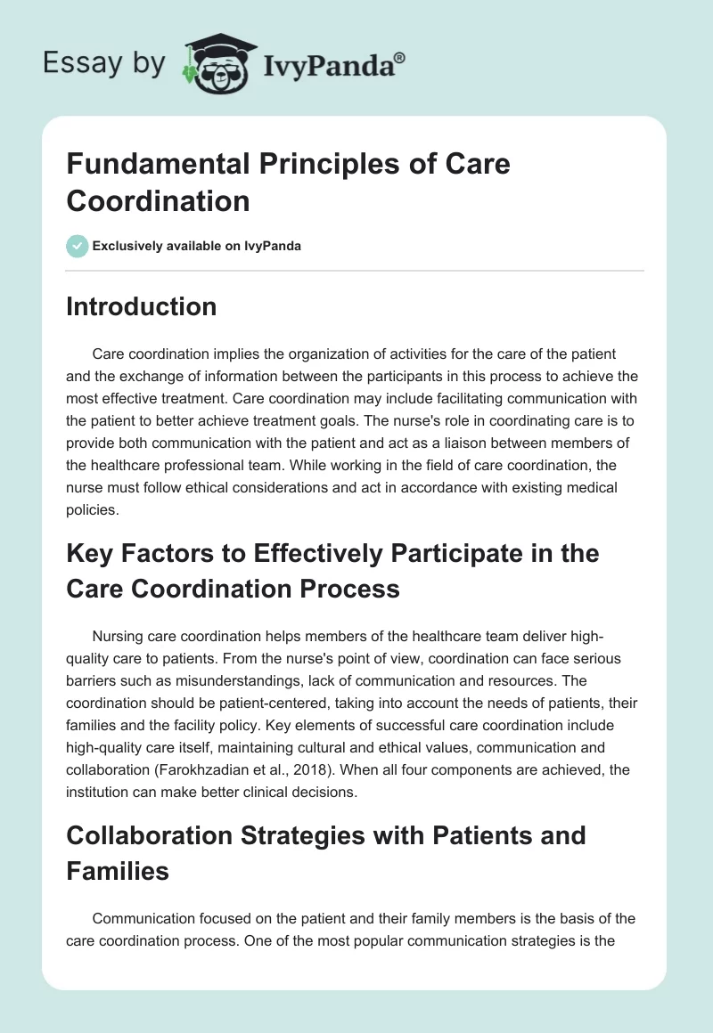 Fundamental Principles of Care Coordination. Page 1