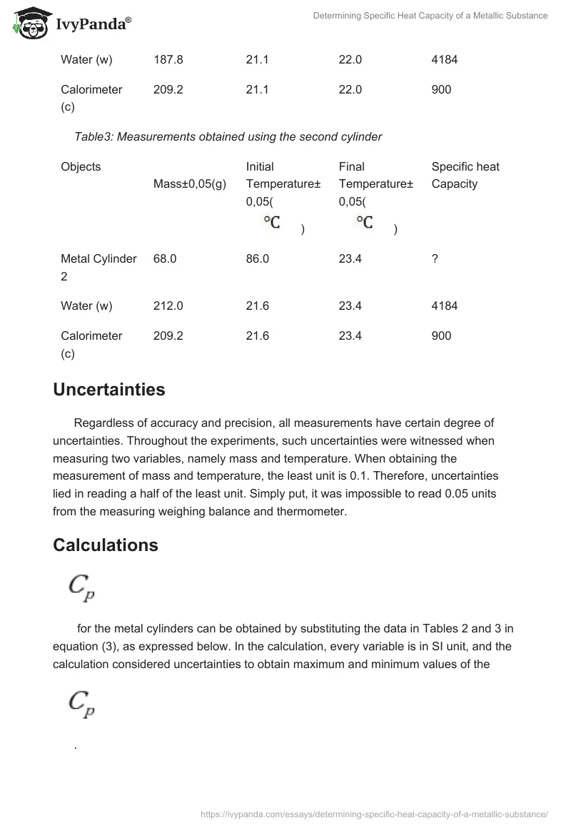 Determining Specific Heat Capacity of a Metallic Substance. Page 3