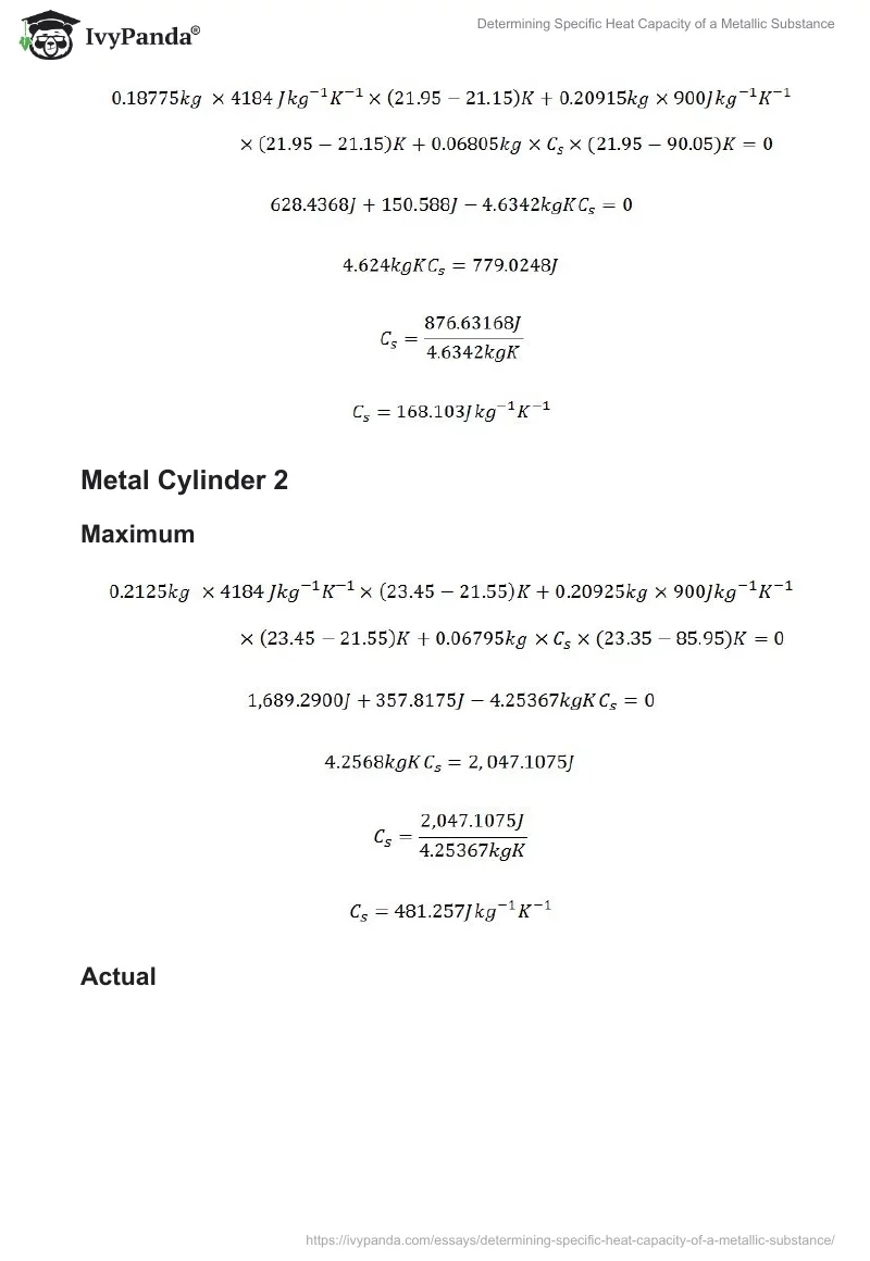 Determining Specific Heat Capacity of a Metallic Substance. Page 5