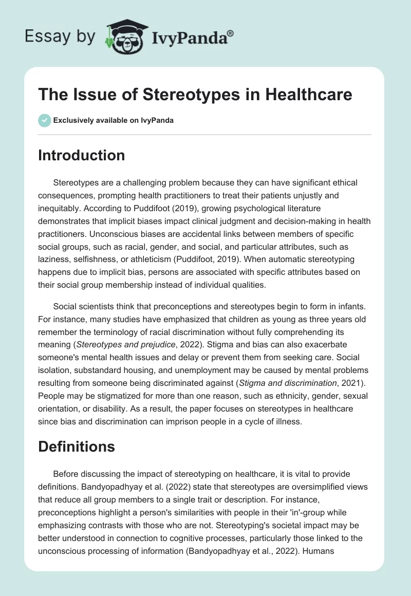 The Issue of Stereotypes in Healthcare. Page 1