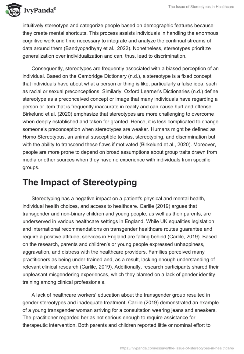 The Issue of Stereotypes in Healthcare. Page 2