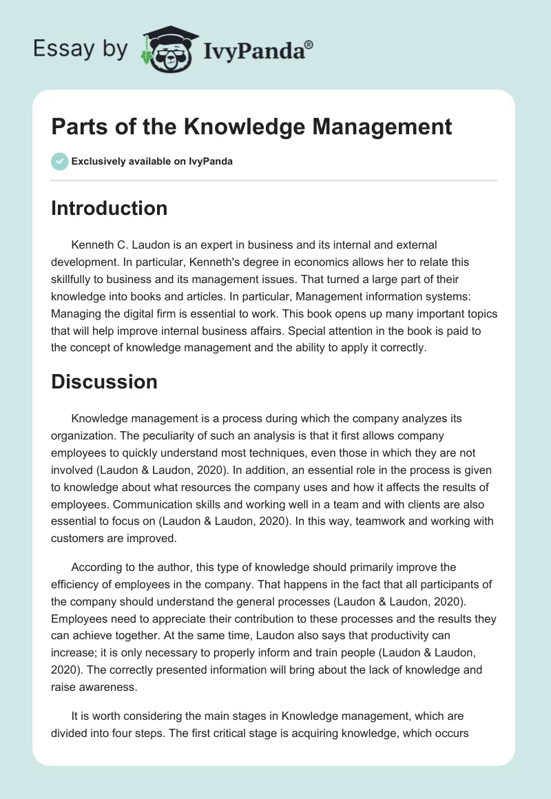 Parts of the Knowledge Management. Page 1