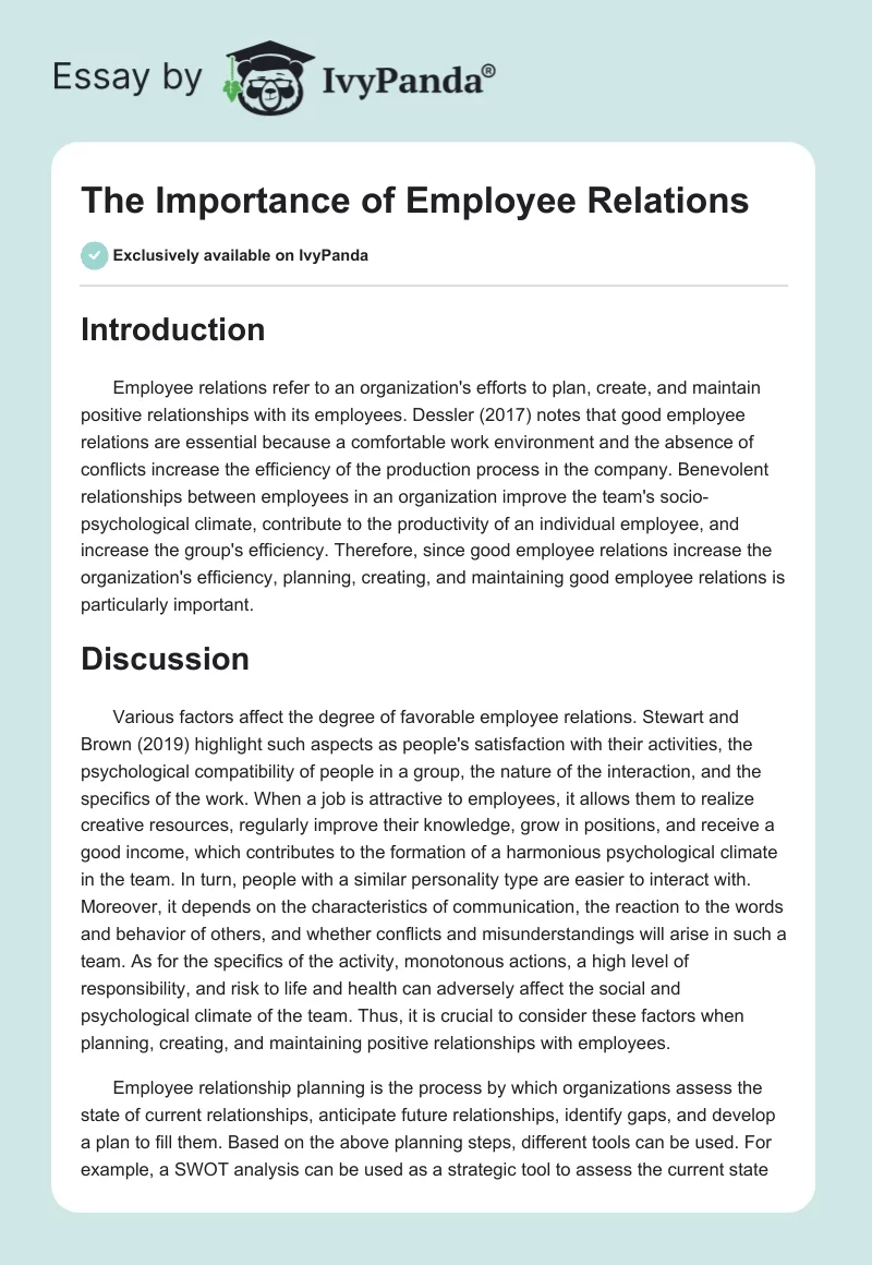The Importance of Employee Relations. Page 1