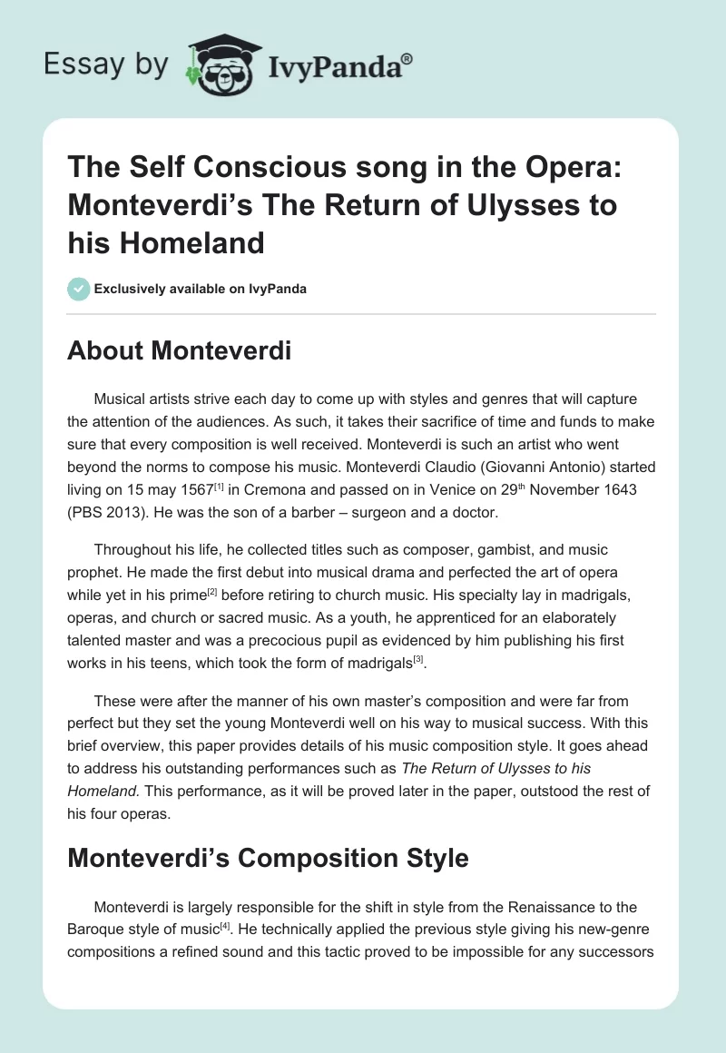 The Self Conscious song in the Opera: Monteverdi’s The Return of Ulysses to his Homeland. Page 1