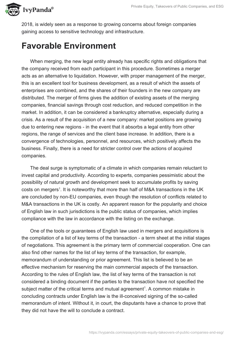 Private Equity, Takeovers of Public Companies, and ESG. Page 3
