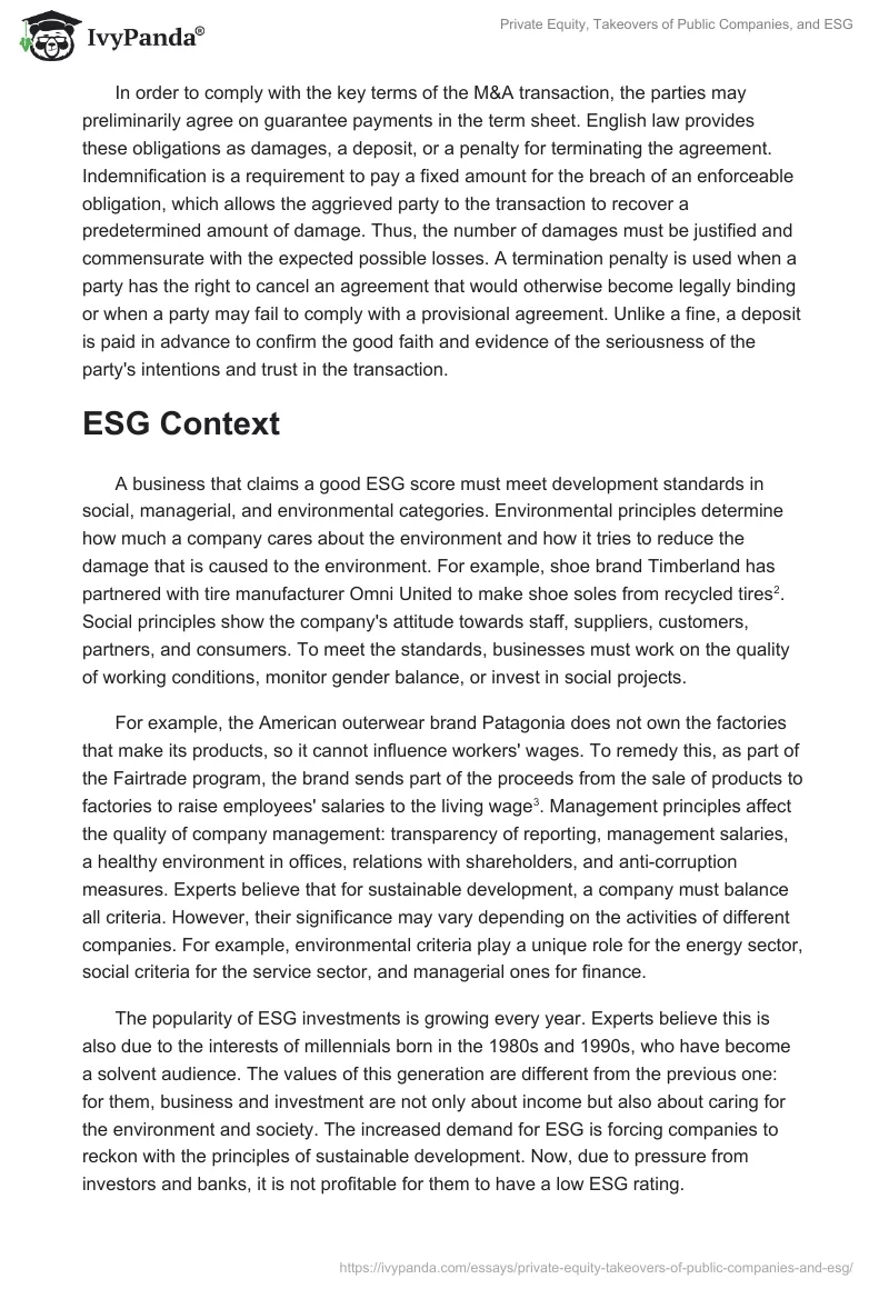 Private Equity, Takeovers of Public Companies, and ESG. Page 4