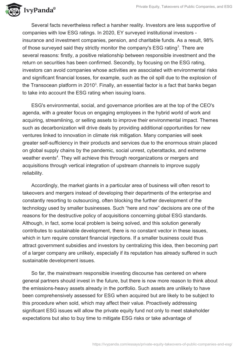 Private Equity, Takeovers of Public Companies, and ESG. Page 5