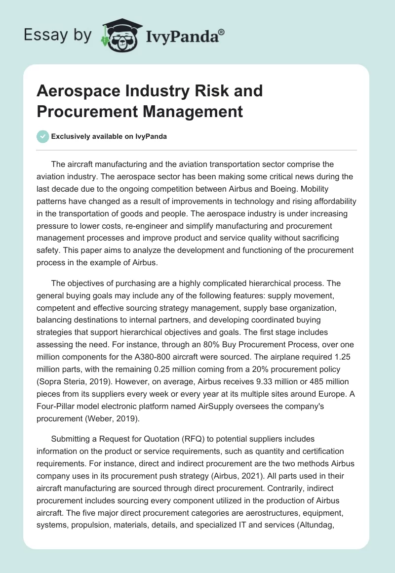 Aerospace Industry Risk and Procurement Management. Page 1