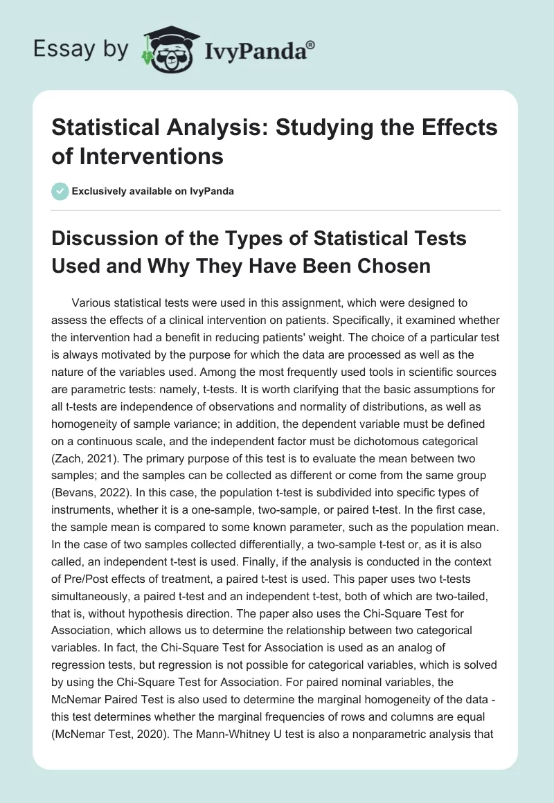 Statistical Analysis: Studying the Effects of Interventions. Page 1