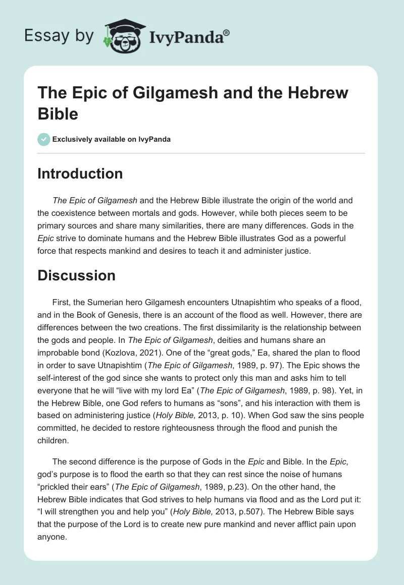 The Epic of Gilgamesh and the Hebrew Bible. Page 1