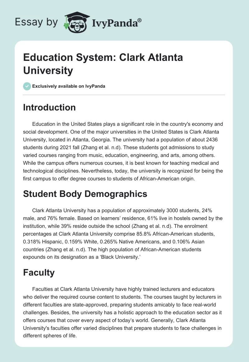 Education System: Clark Atlanta University. Page 1