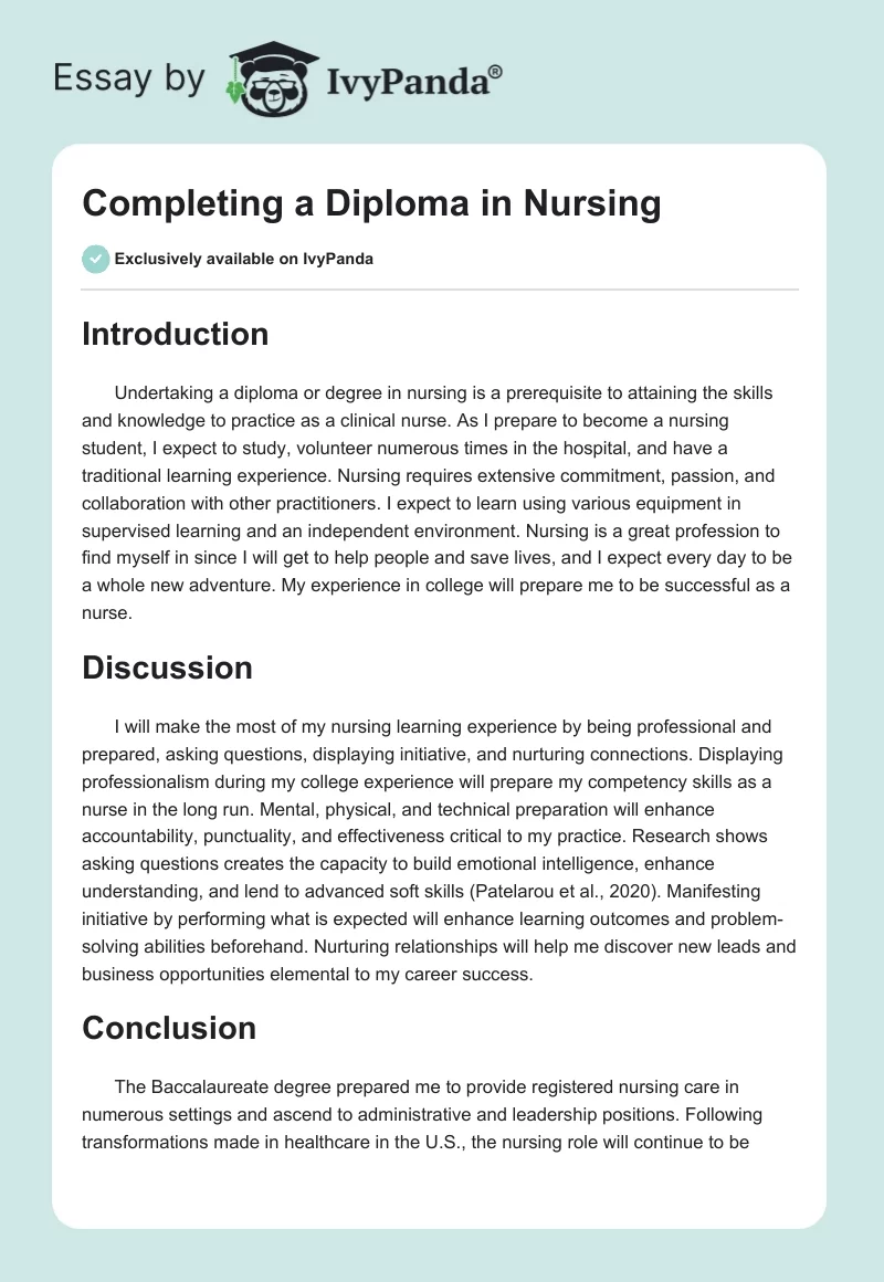Completing a Diploma in Nursing. Page 1