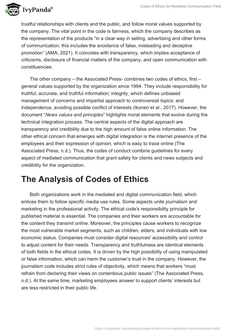 Codes of Ethics for Mediated Communication Field. Page 2