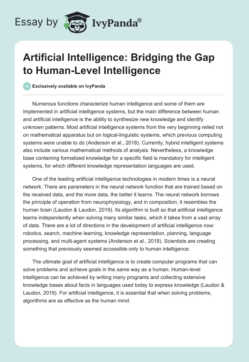 Artificial Intelligence: Bridging the Gap to Human-Level Intelligence. Page 1