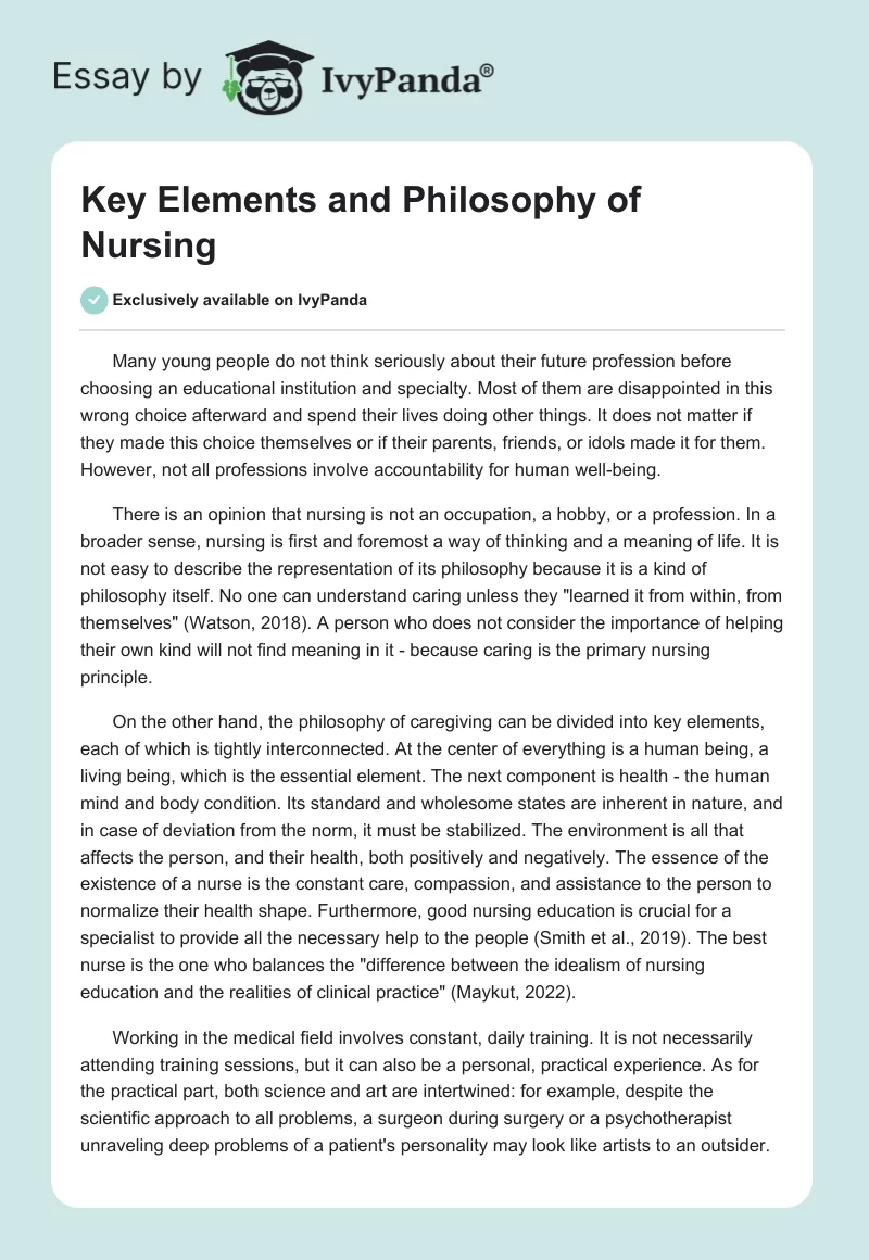 Key Elements and Philosophy of Nursing. Page 1