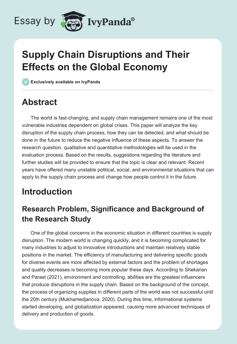 Supply Chain Disruptions and Their Effects on the Global Economy. Page 1