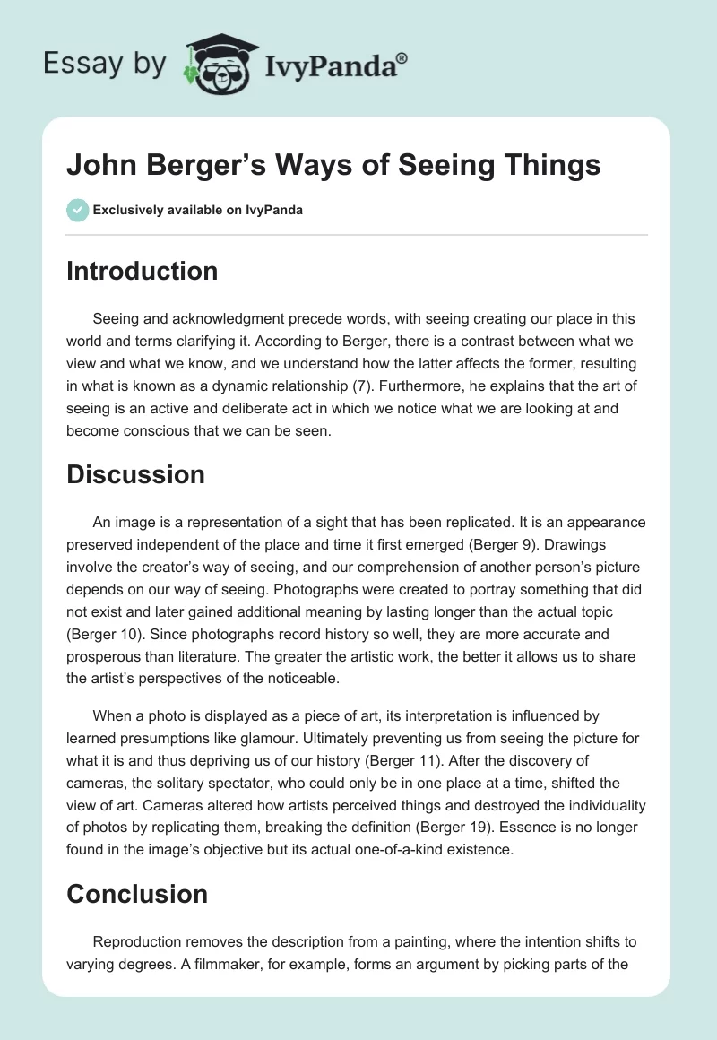 John Berger’s Ways of Seeing Things. Page 1