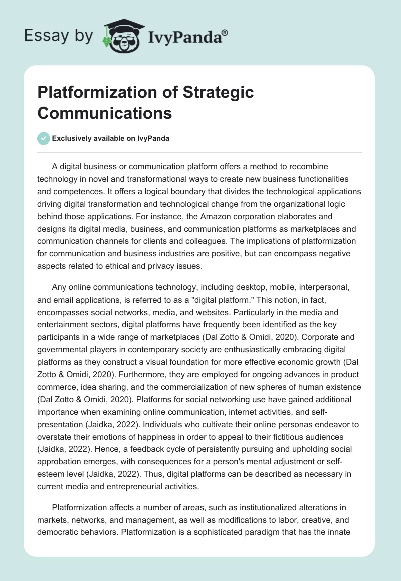 Platformization of Strategic Communications. Page 1