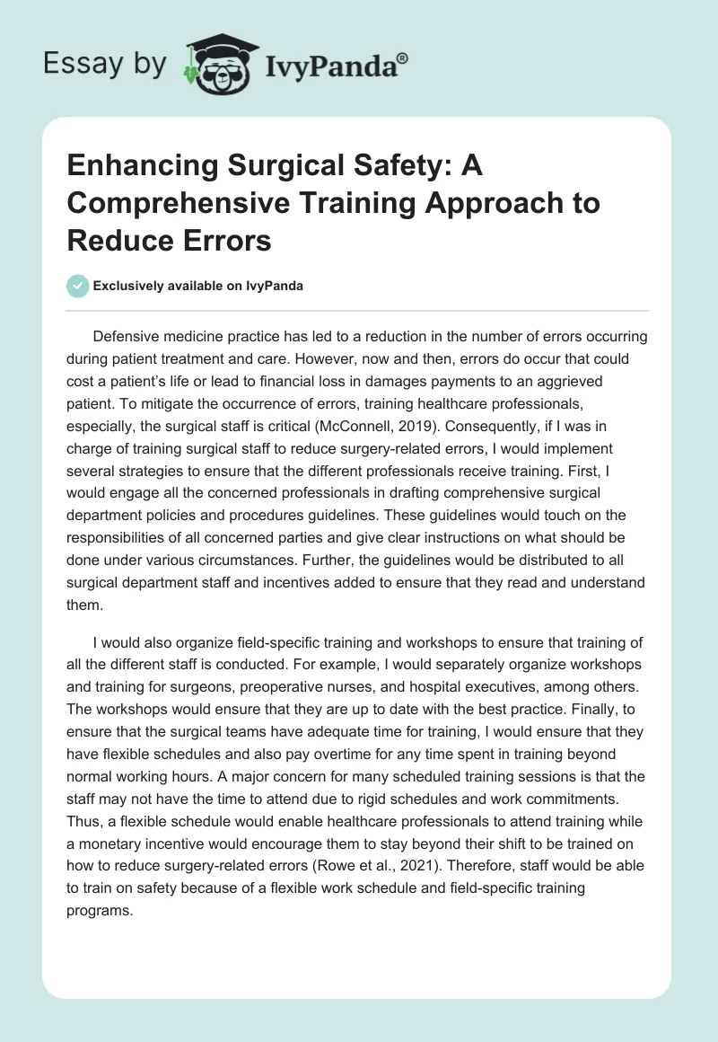Enhancing Surgical Safety: A Comprehensive Training Approach to Reduce Errors. Page 1
