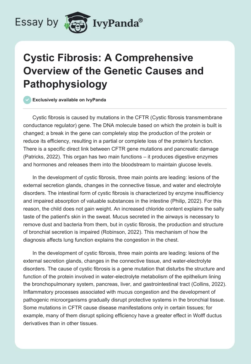 Cystic Fibrosis: A Comprehensive Overview of the Genetic Causes and Pathophysiology. Page 1