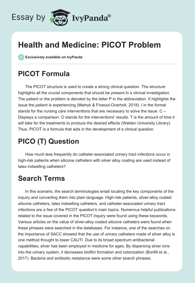 Health and Medicine: PICOT Problem. Page 1