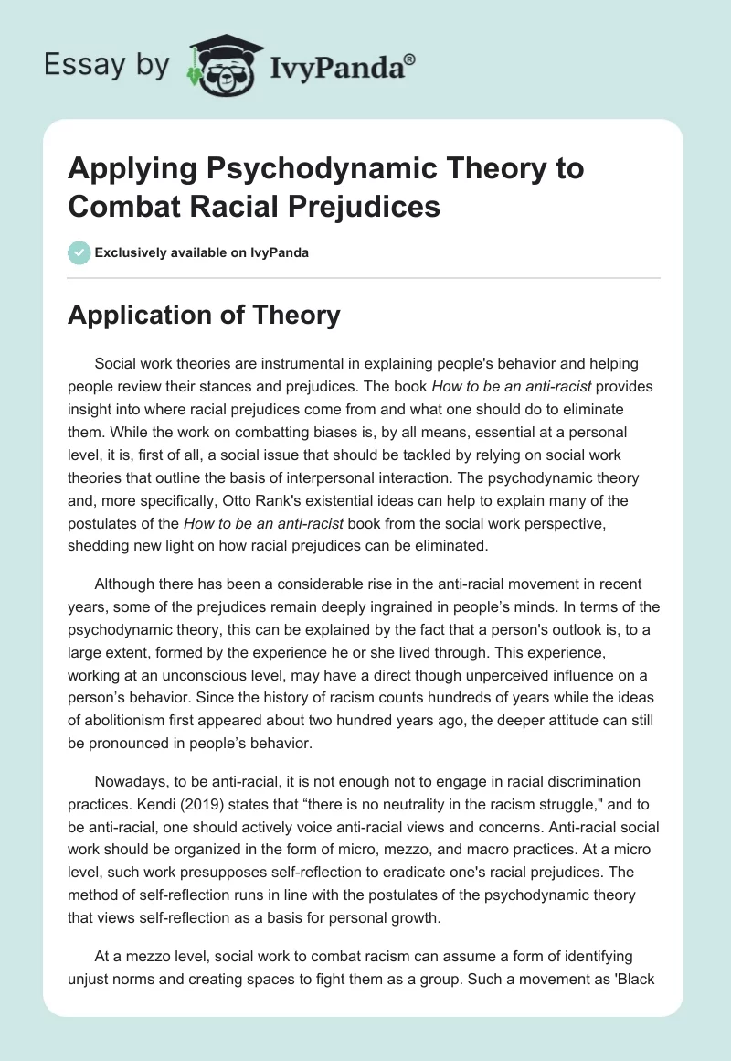 Applying Psychodynamic Theory to Combat Racial Prejudices. Page 1